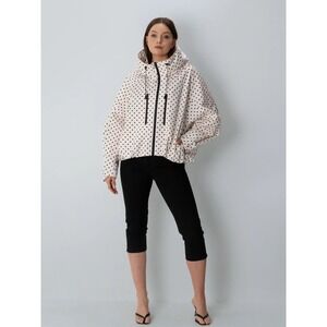 Puffit One Size Short Oversized Rain Jacket Polka Dot Hooded Windbreaker Cream